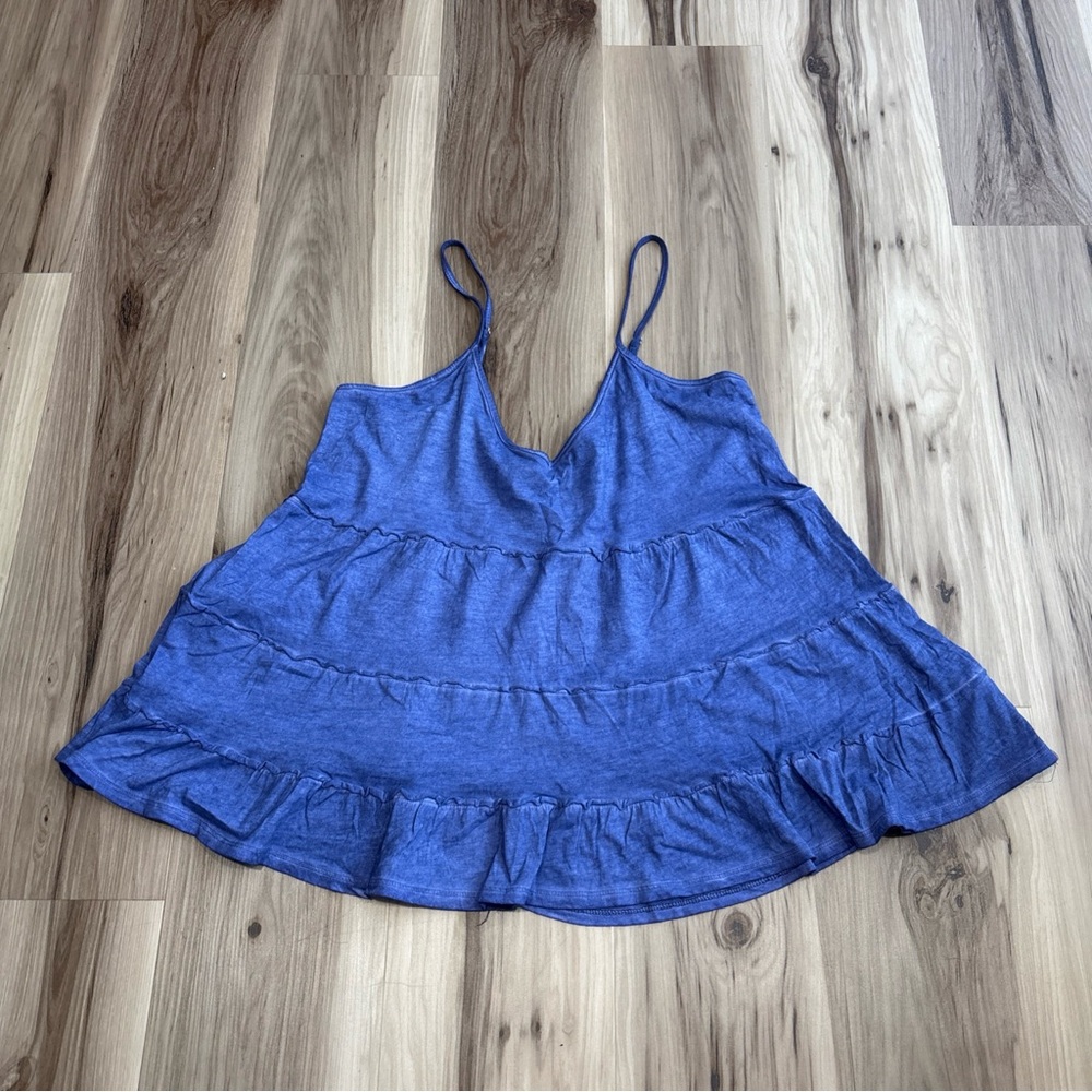 NEW Umgee Tank Top Women’s Size Large Blue Tiered Ruffle